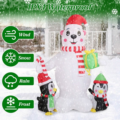 5.9Ft Christmas Inflatable Polar Bear and Penguin Blow Up Yard Outdoor Decoration with LED DailySale