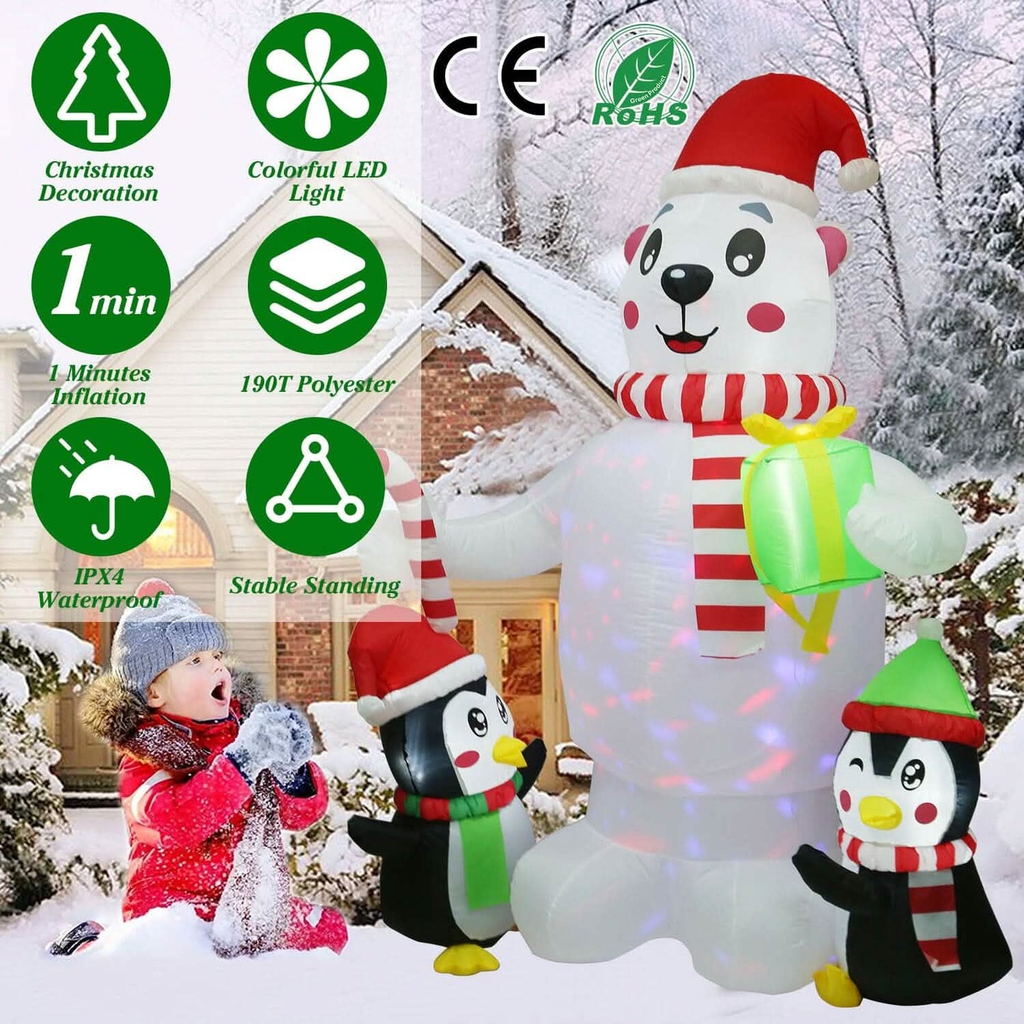 5.9Ft Christmas Inflatable Polar Bear and Penguin Blow Up Yard Outdoor Decoration with LED DailySale