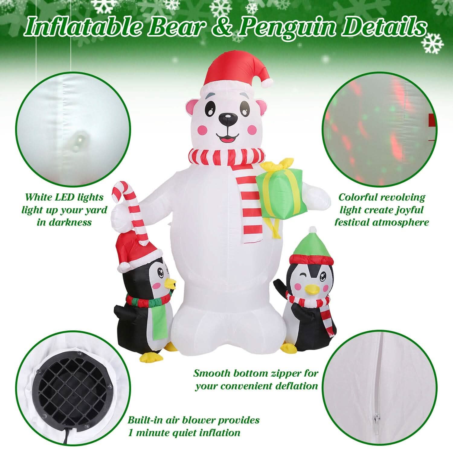 5.9Ft Christmas Inflatable Polar Bear and Penguin Blow Up Yard Outdoor Decoration with LED DailySale
