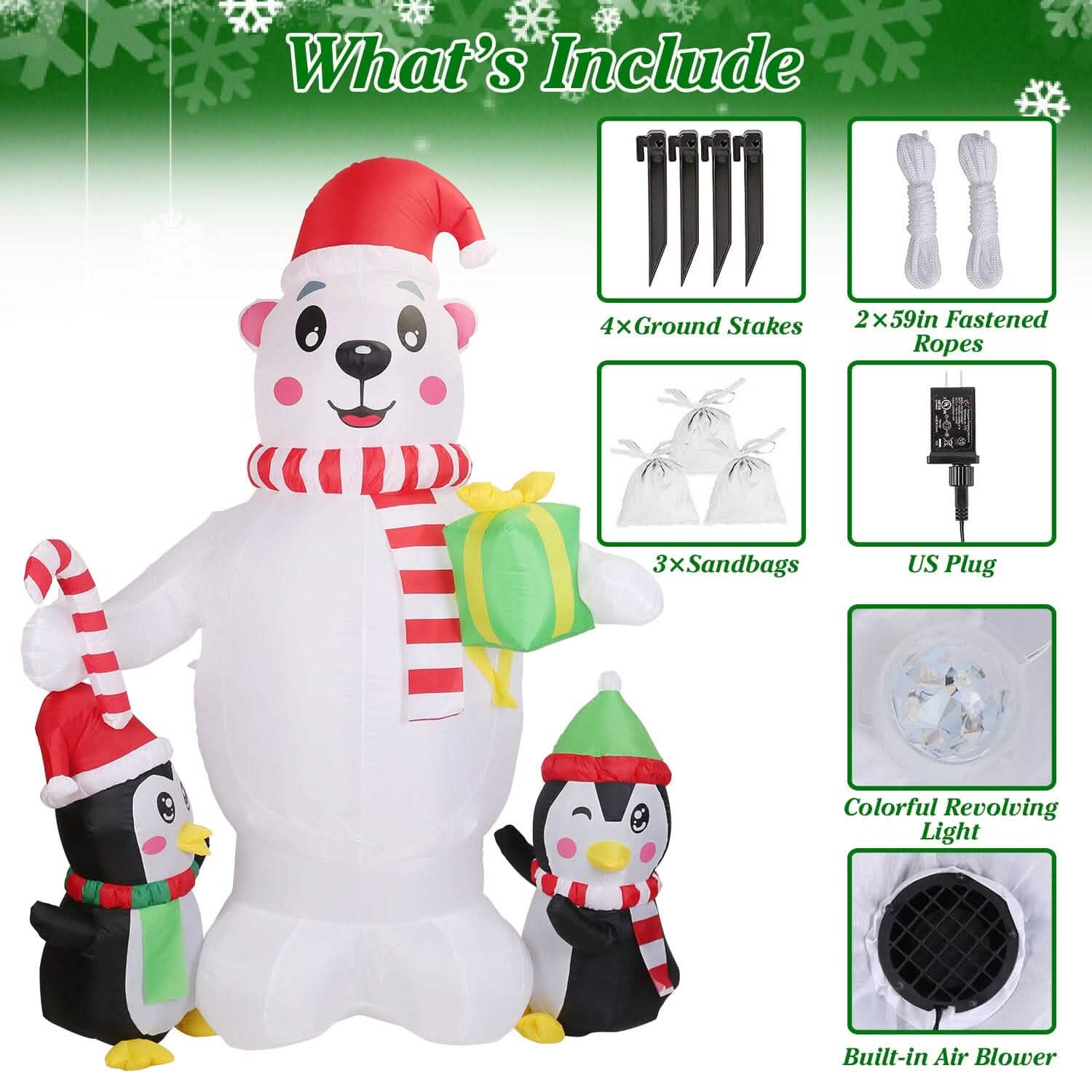 5.9Ft Christmas Inflatable Polar Bear and Penguin Blow Up Yard Outdoor Decoration with LED DailySale