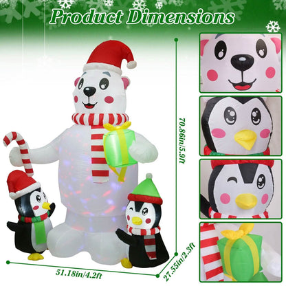 5.9Ft Christmas Inflatable Polar Bear and Penguin Blow Up Yard Outdoor Decoration with LED DailySale