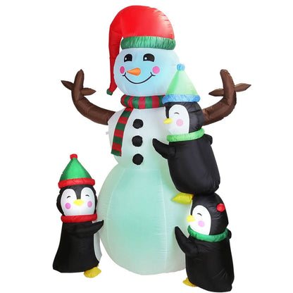 5.9Ft Snowman and Penguin Blow Up Yard Decoration with LED Light Built-in Air Blower DailySale