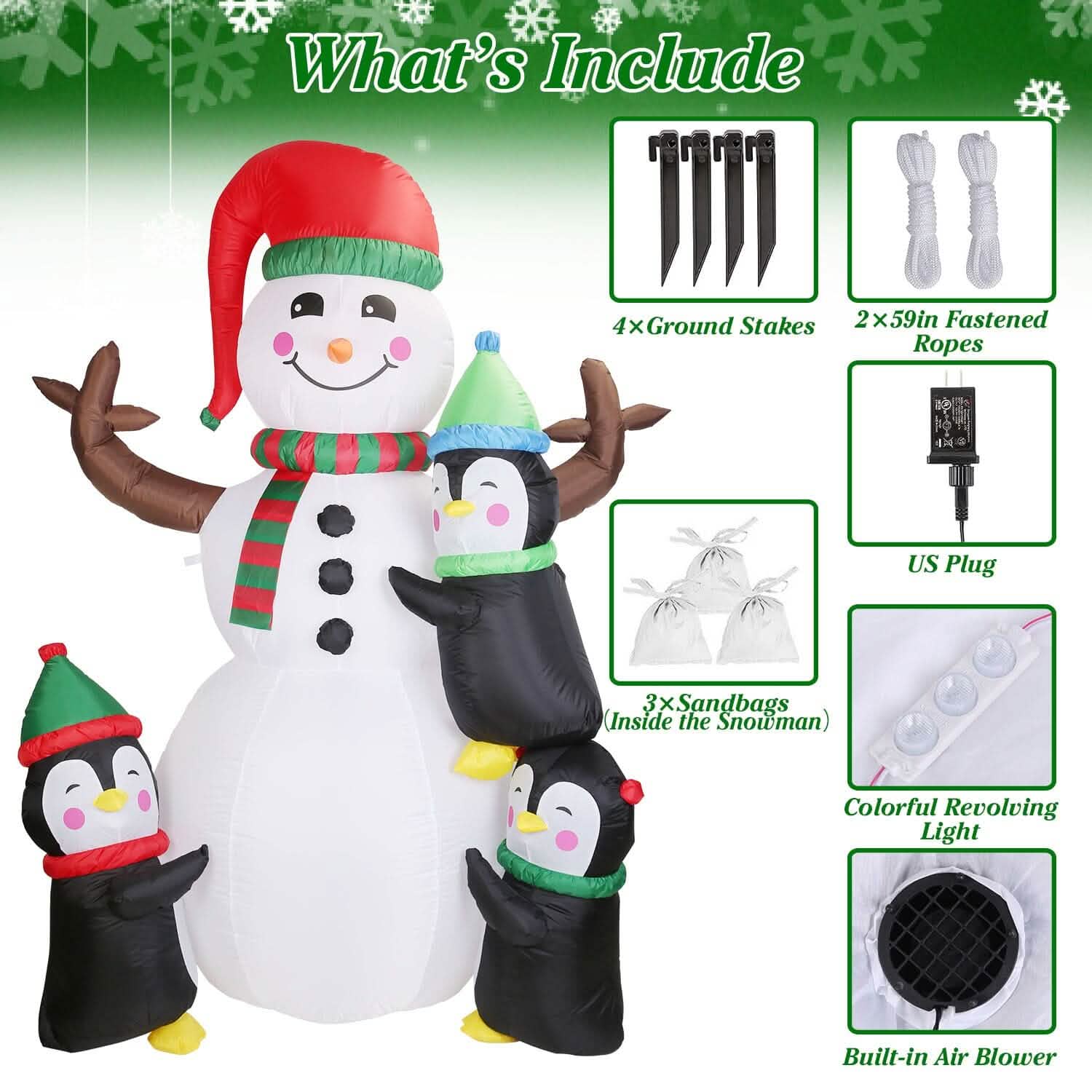 5.9Ft Snowman and Penguin Blow Up Yard Decoration with LED Light Built-in Air Blower DailySale
