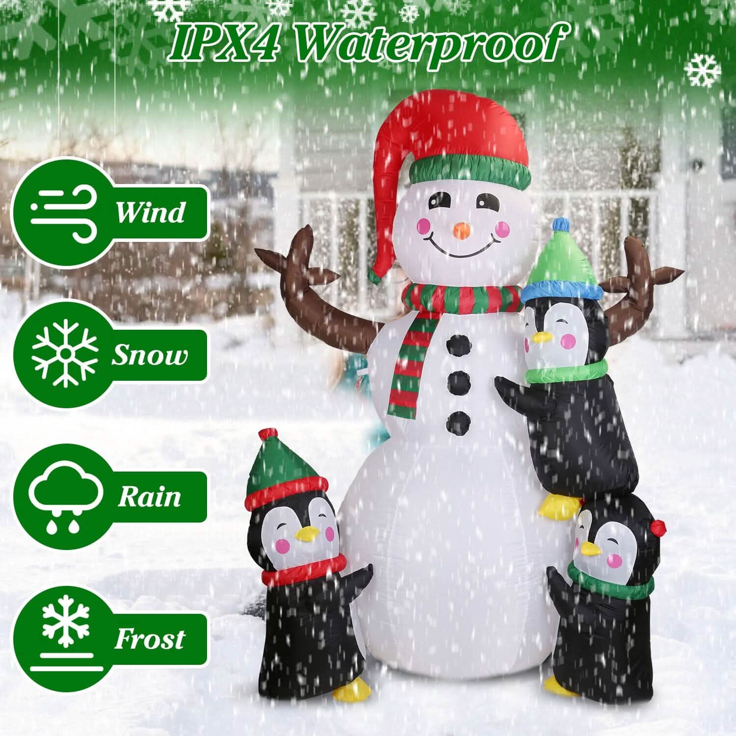 5.9Ft Snowman and Penguin Blow Up Yard Decoration with LED Light Built-in Air Blower DailySale