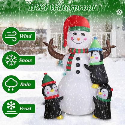 5.9Ft Snowman and Penguin Blow Up Yard Decoration with LED Light Built-in Air Blower DailySale