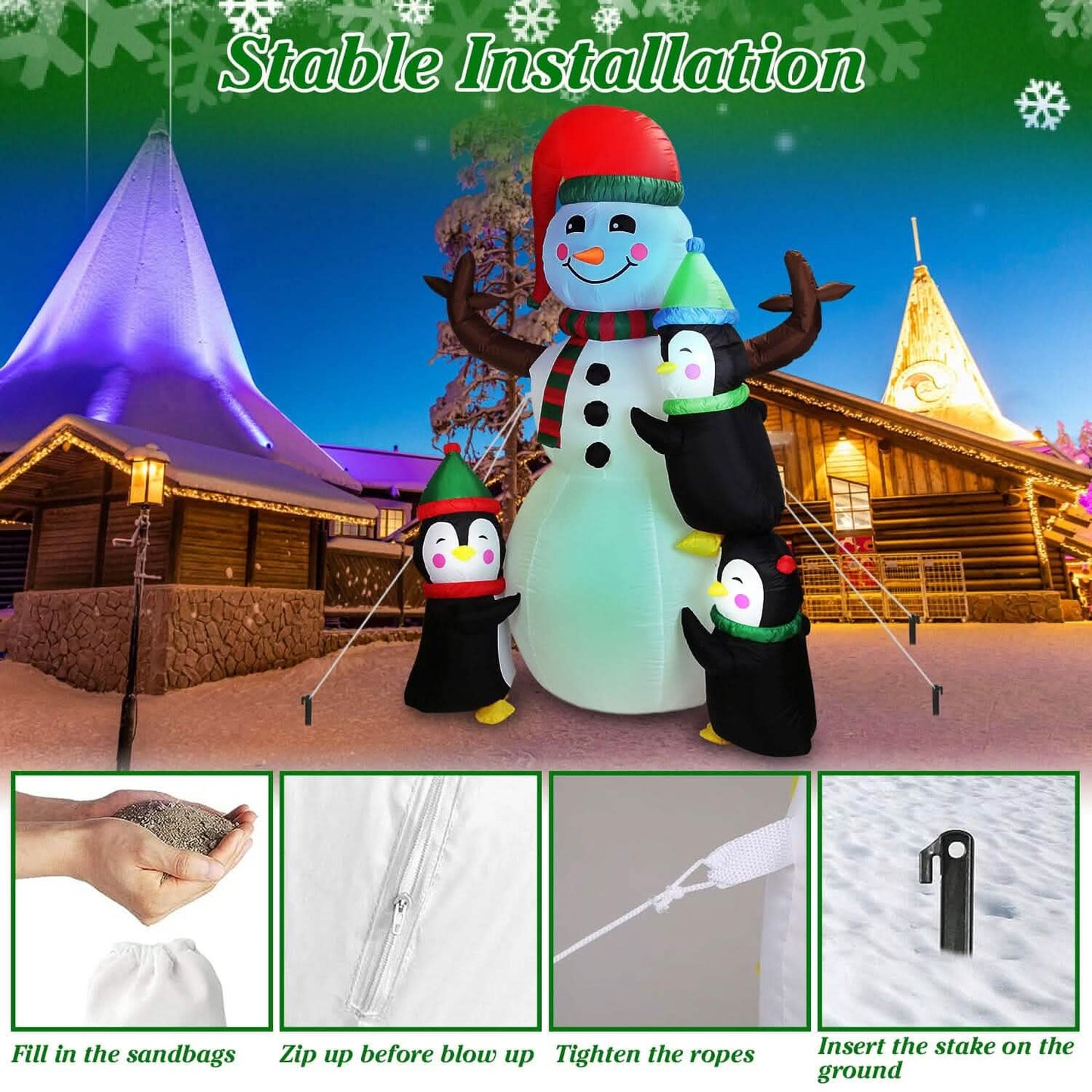 5.9Ft Snowman and Penguin Blow Up Yard Decoration with LED Light Built-in Air Blower DailySale