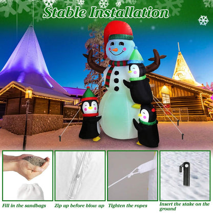5.9Ft Snowman and Penguin Blow Up Yard Decoration with LED Light Built-in Air Blower DailySale