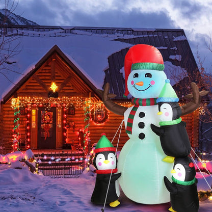 5.9Ft Snowman and Penguin Blow Up Yard Decoration with LED Light Built-in Air Blower DailySale