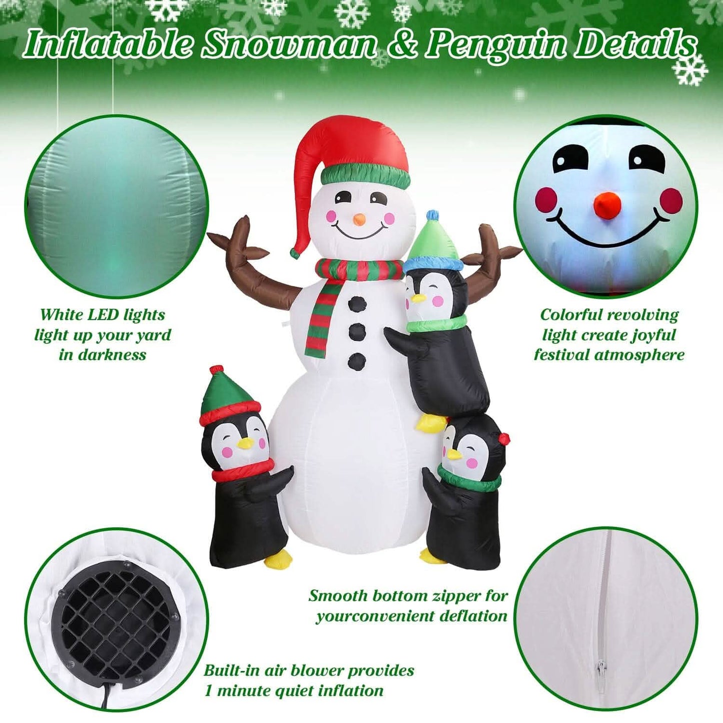 5.9Ft Snowman and Penguin Blow Up Yard Decoration with LED Light Built-in Air Blower DailySale