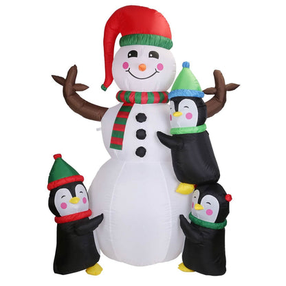 5.9Ft Snowman and Penguin Blow Up Yard Decoration with LED Light Built-in Air Blower DailySale