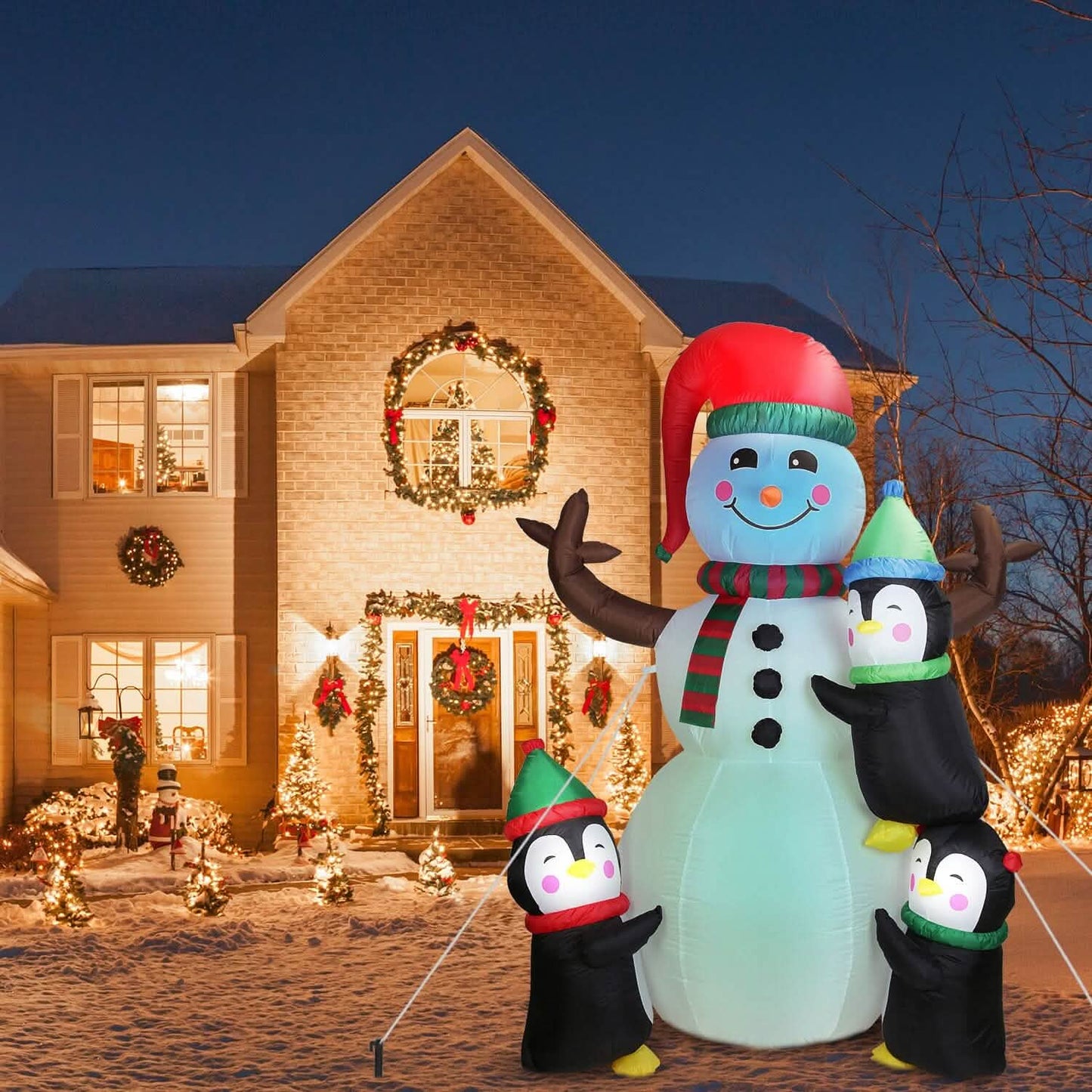 5.9Ft Snowman and Penguin Blow Up Yard Decoration with LED Light Built-in Air Blower DailySale