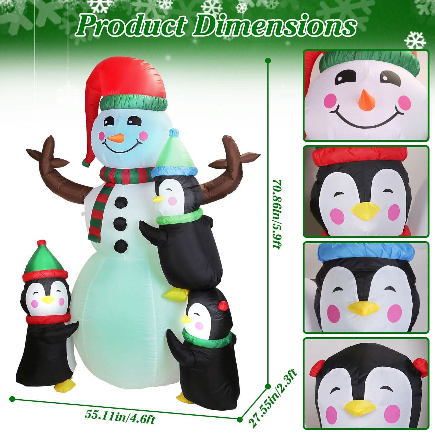 5.9Ft Snowman and Penguin Blow Up Yard Decoration with LED Light Built-in Air Blower DailySale