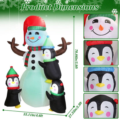5.9Ft Snowman and Penguin Blow Up Yard Decoration with LED Light Built-in Air Blower DailySale