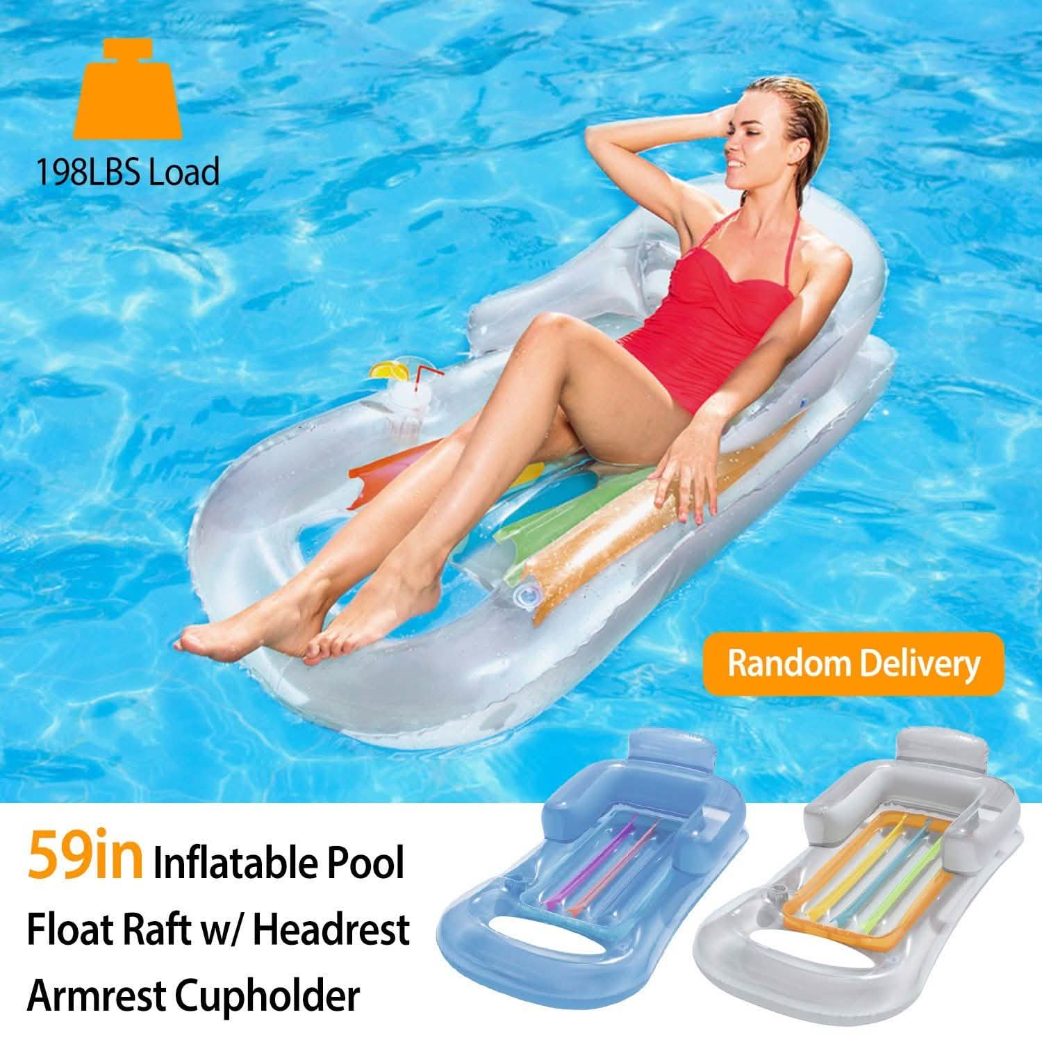 59in Inflatable Pool Float Raft with Headrest Armrest Cupholder DailySale