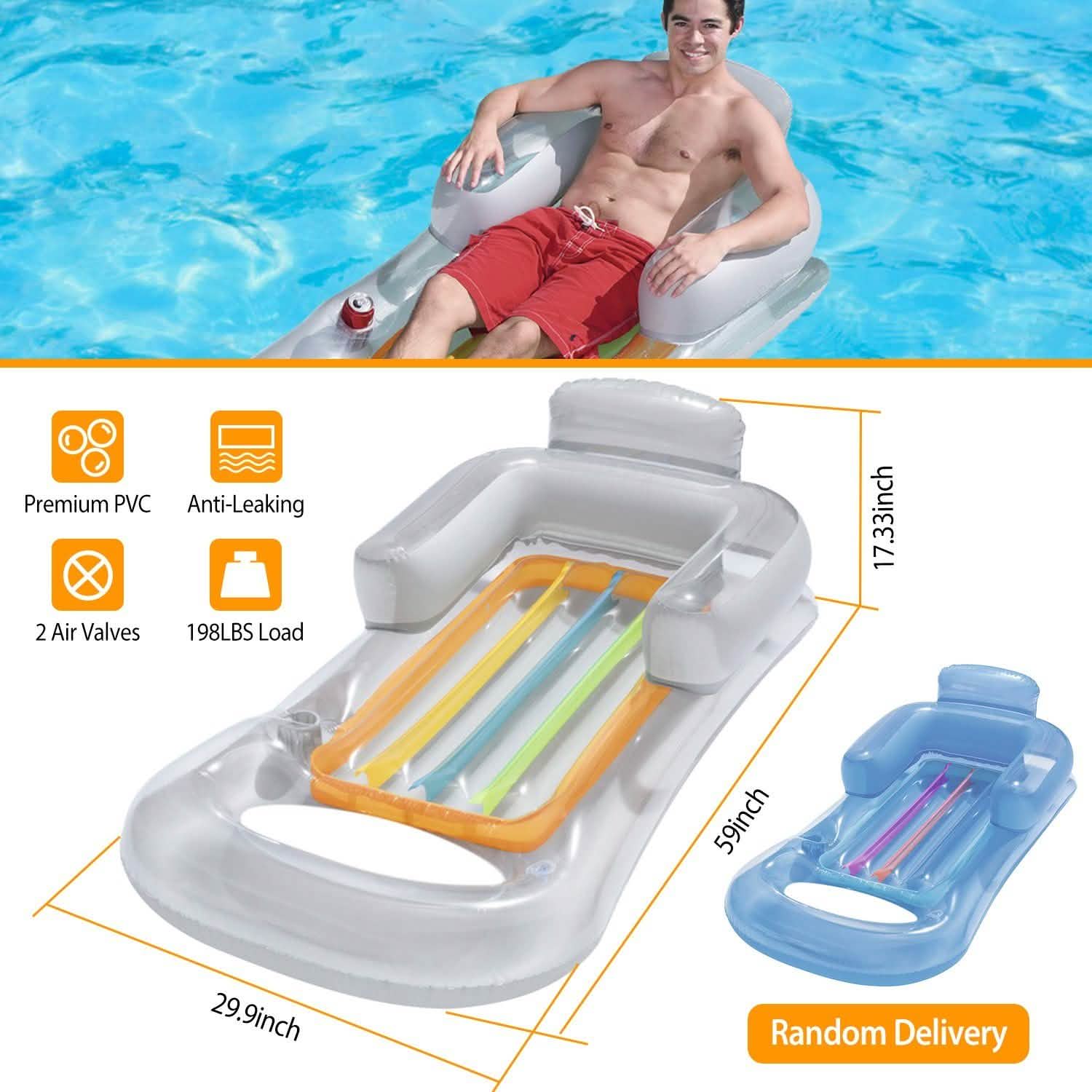 59in Inflatable Pool Float Raft with Headrest Armrest Cupholder DailySale
