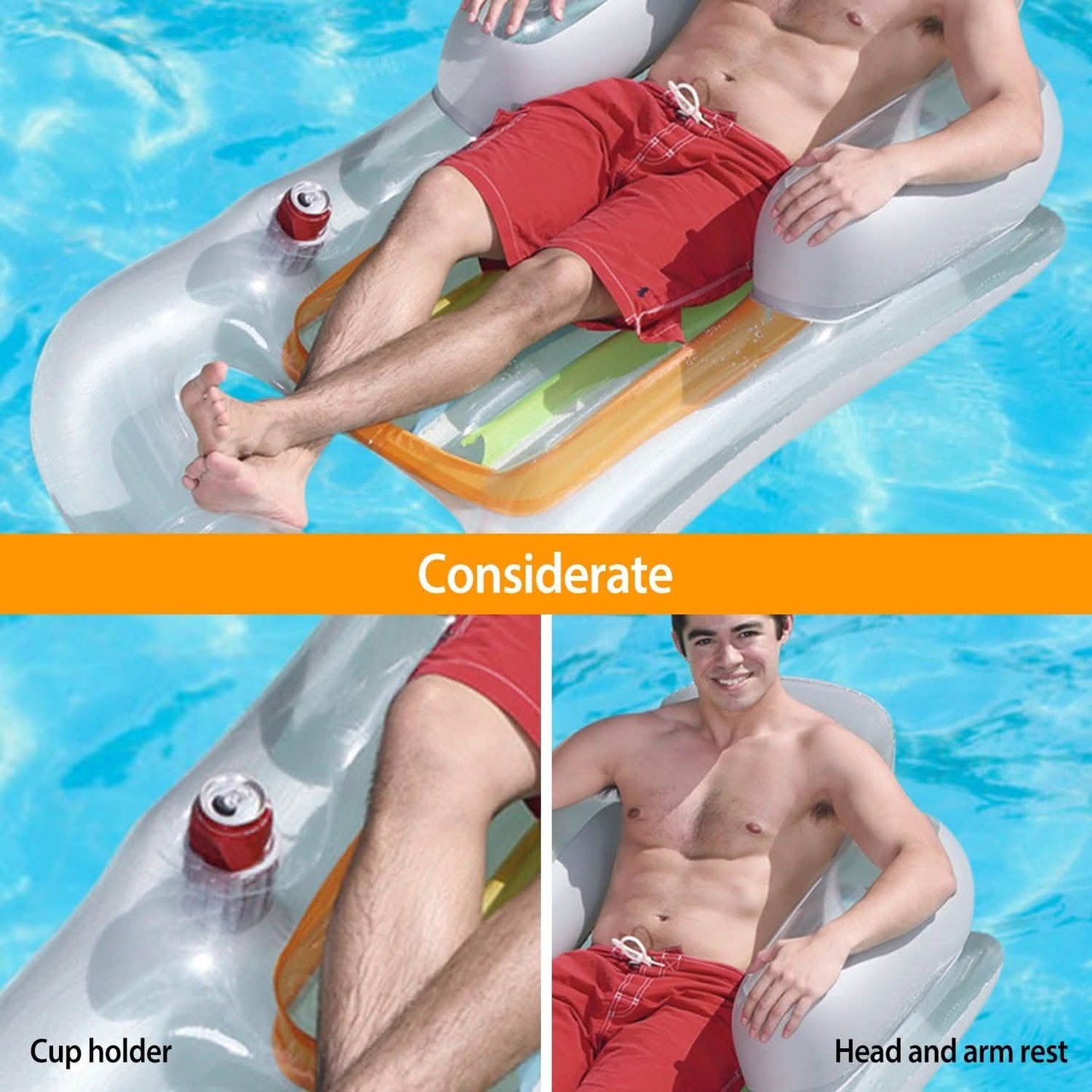 59in Inflatable Pool Float Raft with Headrest Armrest Cupholder DailySale