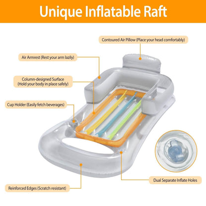 59in Inflatable Pool Float Raft with Headrest Armrest Cupholder DailySale