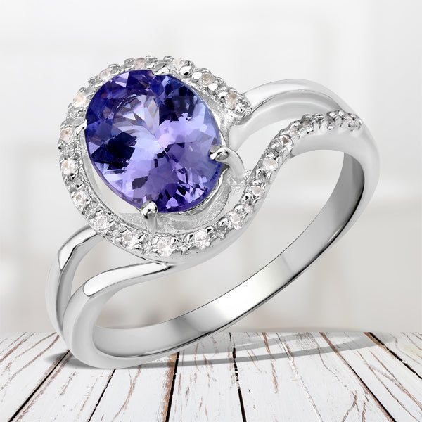 1.82 Carat Genuine Tanzanite and White Zircon .925 Sterling Silver Ring Bids.com