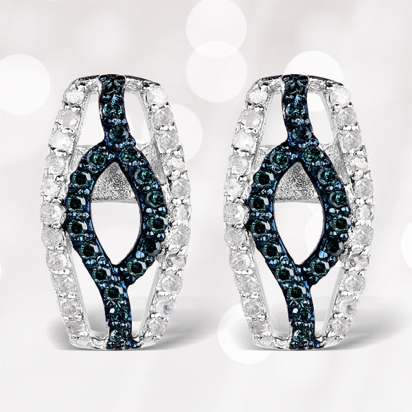 0.42 Carat Genuine Blue Diamond & White Diamond .925 Sterling Silver Earrings Bids.com