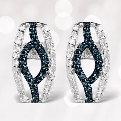 0.42 Carat Genuine Blue Diamond & White Diamond .925 Sterling Silver Earrings Bids.com