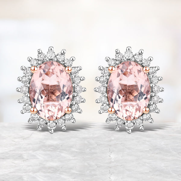 1.61 Carat Genuine Morganite and White Diamond 14K Rose Gold Earrings Bids.com