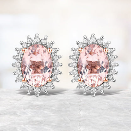 1.61 Carat Genuine Morganite and White Diamond 14K Rose Gold Earrings Bids.com