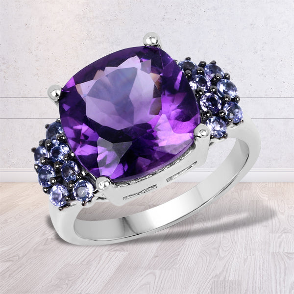 6.34 Carat Genuine Amethyst and Tanzanite .925 Sterling Silver Ring Bids.com