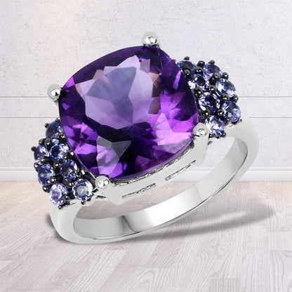 6.34 Carat Genuine Amethyst and Tanzanite .925 Sterling Silver Ring Bids.com