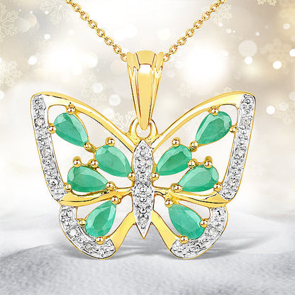 1.90 Carat Genuine Emerald and White Diamond .925 Sterling Silver Pendant Bids.com