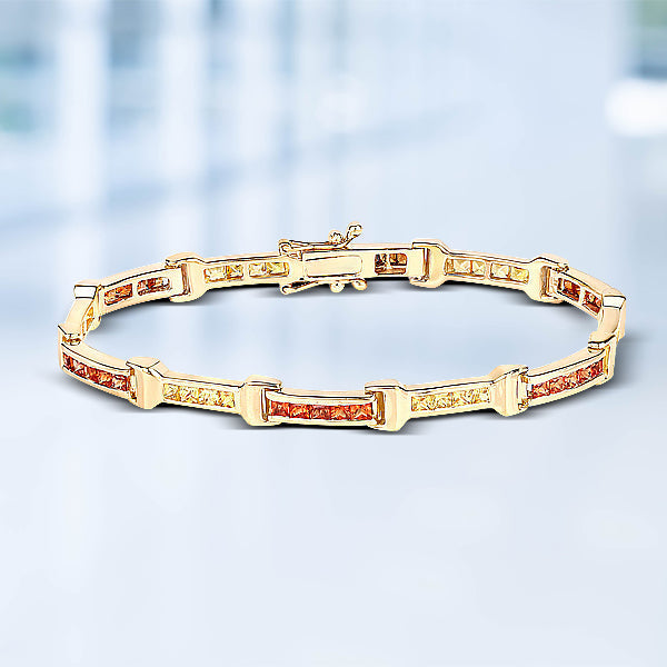 6.48 Carat Genuine Orange Sapphire and Yellow Sapphire .925 Sterling Silver Bracelet Bids.com