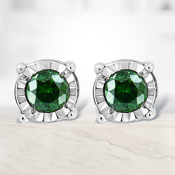 Sterling Silver Rose Cut Treated Green Diamond Solitaire Stud Earrings (0.25 cttw, Green Color, I2-I3 Clarity) Bids.com