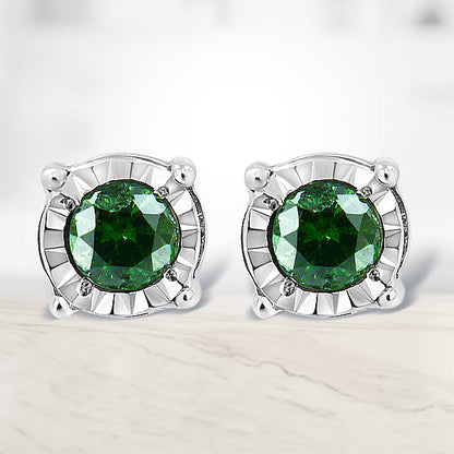 Sterling Silver Rose Cut Treated Green Diamond Solitaire Stud Earrings (0.25 cttw, Green Color, I2-I3 Clarity) Bids.com