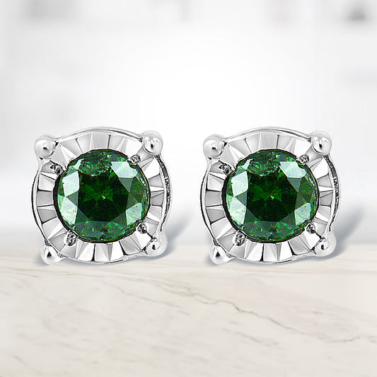 Sterling Silver Rose Cut Treated Green Diamond Solitaire Stud Earrings (0.25 cttw, Green Color, I2-I3 Clarity) Bids.com