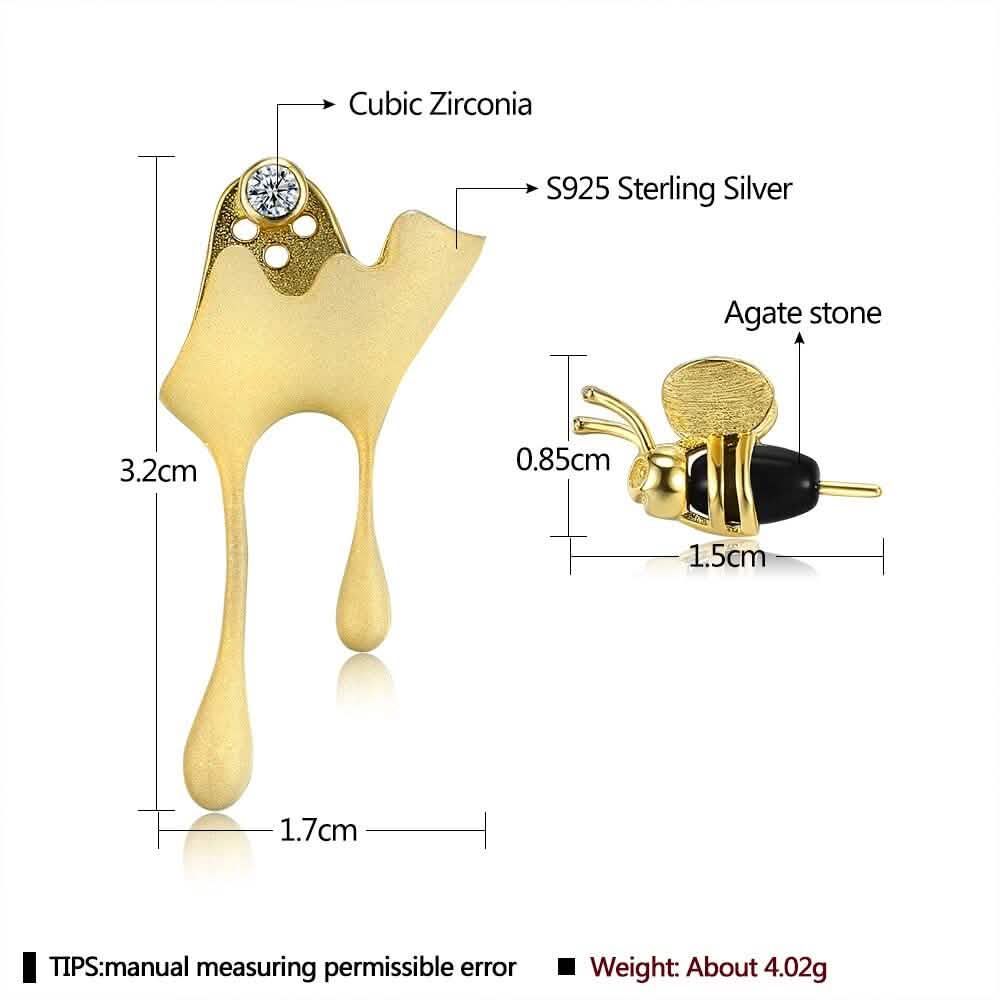 5A Clear Cubic Zirconia And Agate Stone Cute Bee 925 Sterling Silver Stud Earrings DailySale