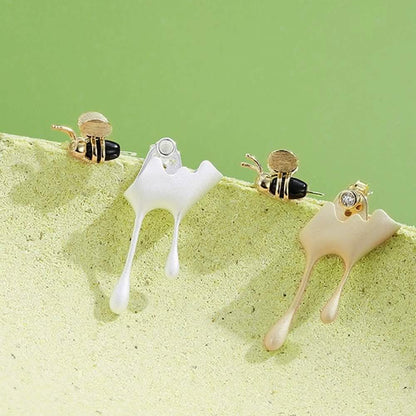 5A Clear Cubic Zirconia And Agate Stone Cute Bee 925 Sterling Silver Stud Earrings DailySale