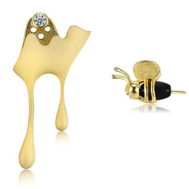 5A Clear Cubic Zirconia And Agate Stone Cute Bee 925 Sterling Silver Stud Earrings DailySale