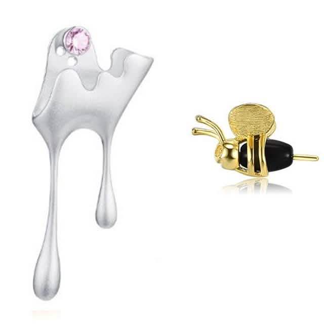 5A Clear Cubic Zirconia And Agate Stone Cute Bee 925 Sterling Silver Stud Earrings DailySale