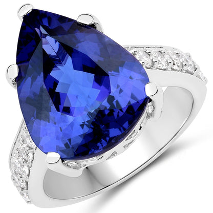 11.40 Carat Genuine Tanzanite and White Diamond 18K White Gold Ring Bids.com
