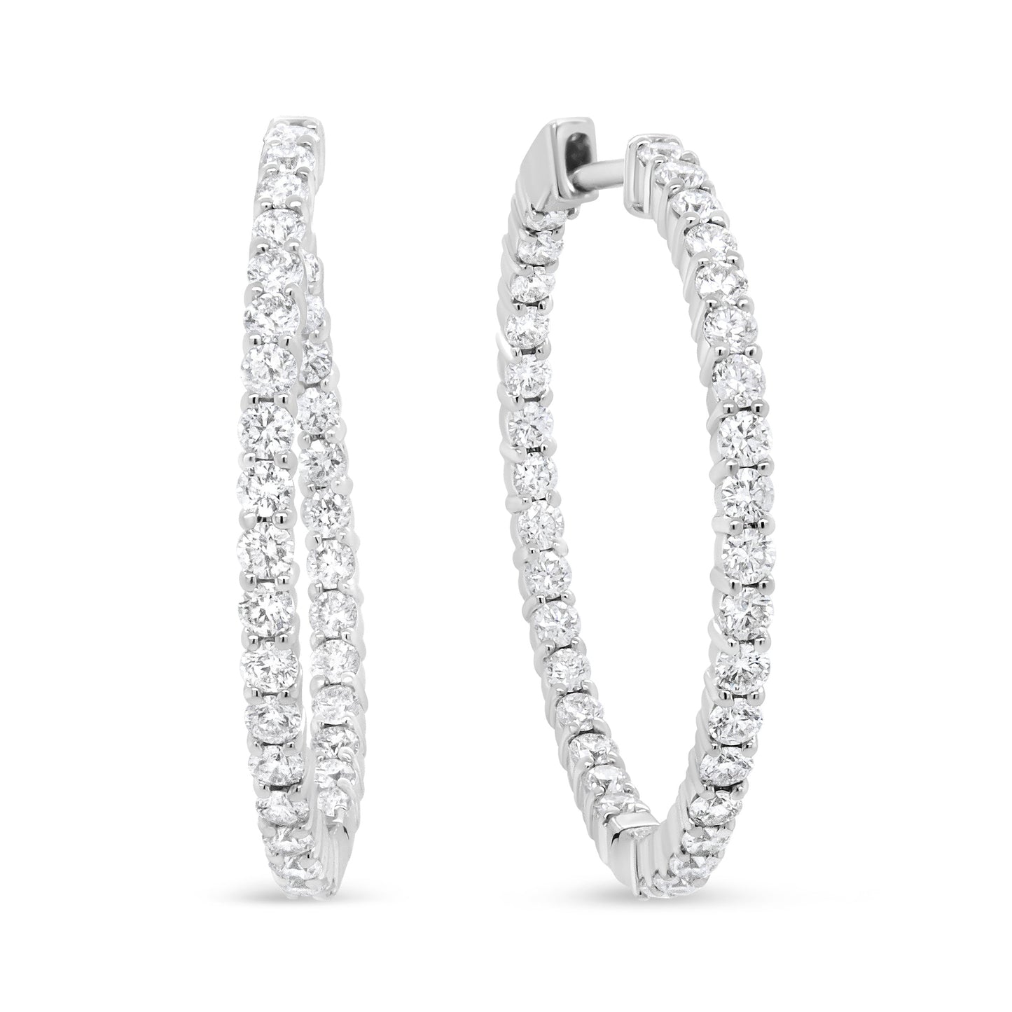 18K White Gold 3 5/8 Cttw Round Diamond Curved Inside-Outside Hoop Earrings (F-G Color, VS1-VS2 Clarity) Bids.com