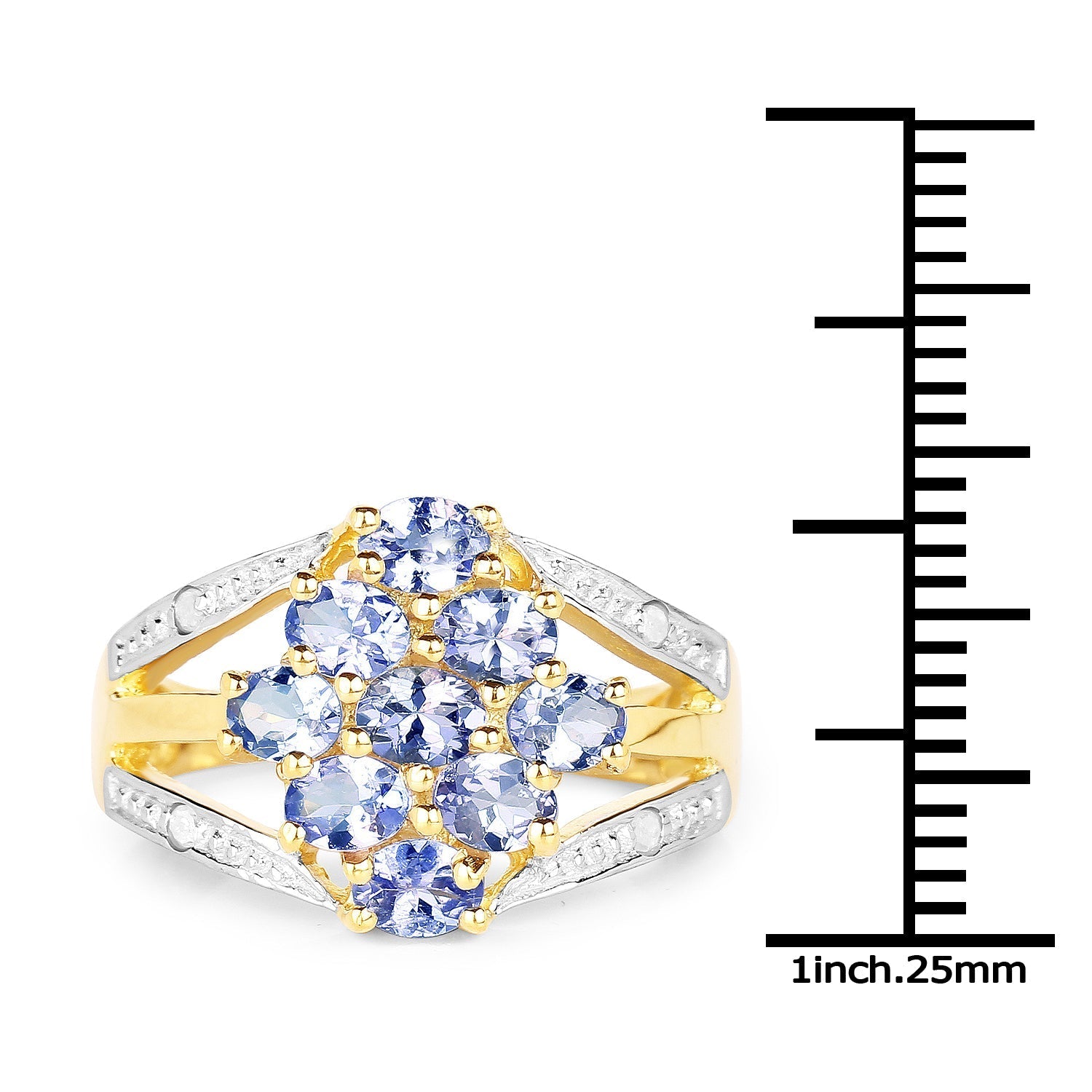 14K Yellow Gold Plated 1.59 Carat Genuine Tanzanite and White Topaz .925 Sterling Silver Ring Bids.com