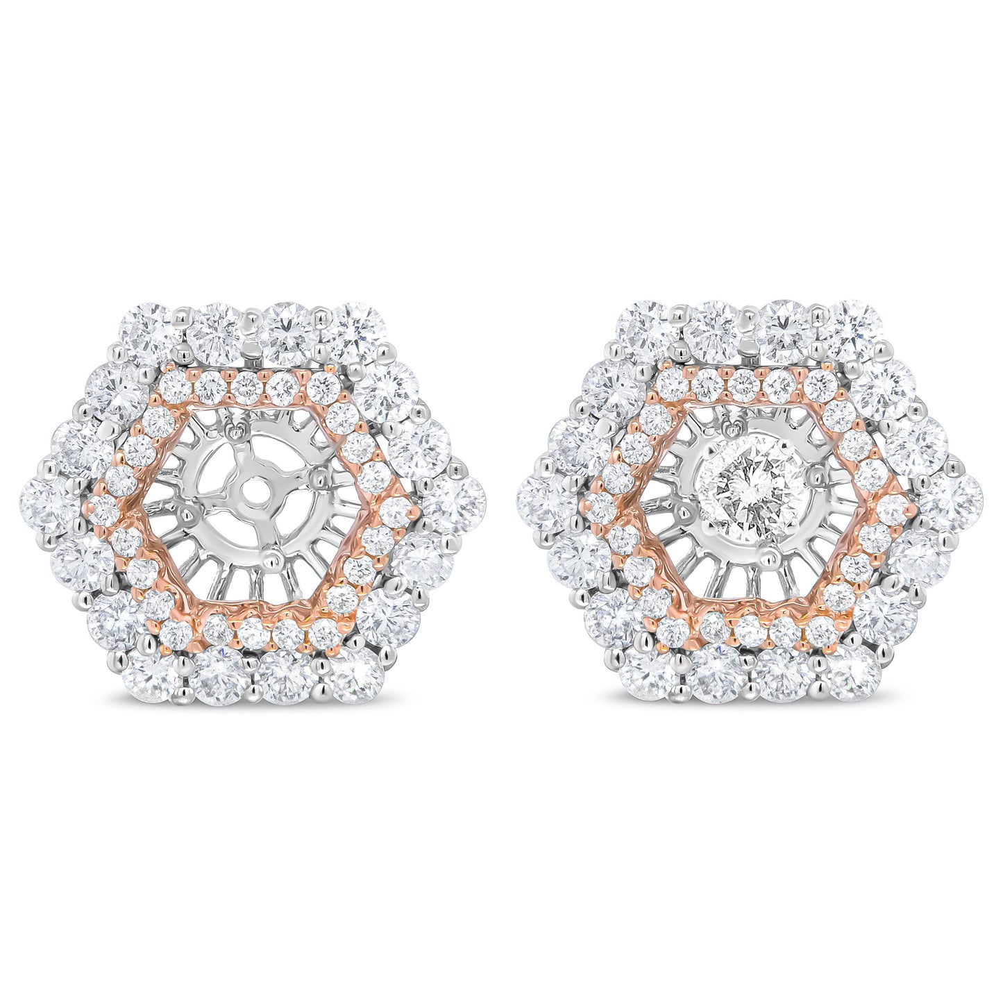 14K Rose and White Gold 1 7/8 Cttw Round Diamond Double Halo Earring Jacket for 6mm Round Studs (G-H Color, VS2-SI1 Clarity) Bids.com