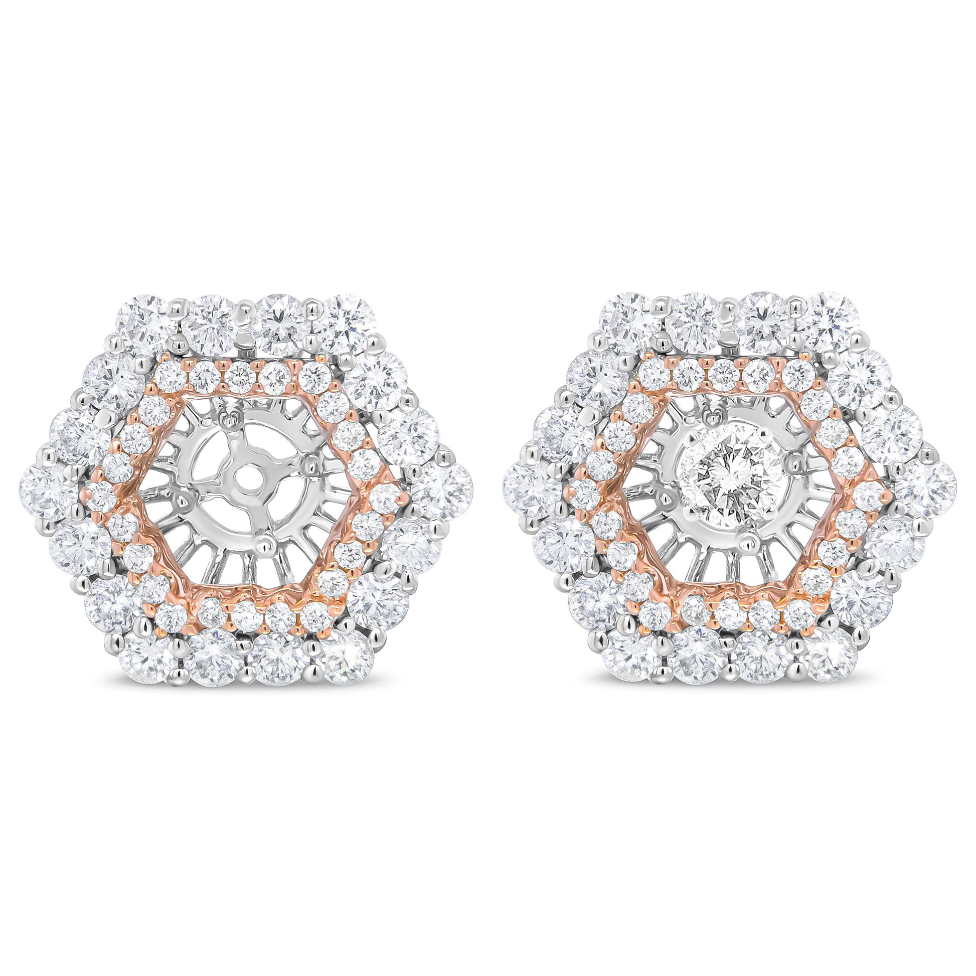 14K Rose and White Gold 1 7/8 Cttw Round Diamond Double Halo Earring Jacket for 6mm Round Studs (G-H Color, VS2-SI1 Clarity) Bids.com
