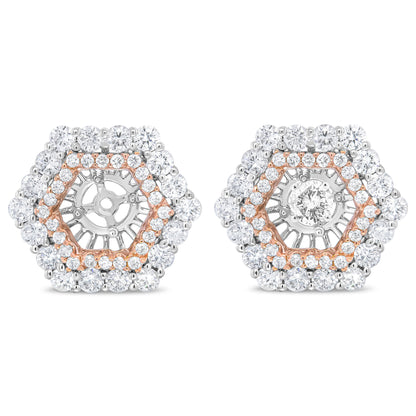 14K Rose and White Gold 1 7/8 Cttw Round Diamond Double Halo Earring Jacket for 6mm Round Studs (G-H Color, VS2-SI1 Clarity) Bids.com