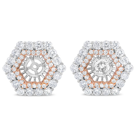 14K Rose and White Gold 1 7/8 Cttw Round Diamond Double Halo Earring Jacket for 6mm Round Studs (G-H Color, VS2-SI1 Clarity) Bids.com