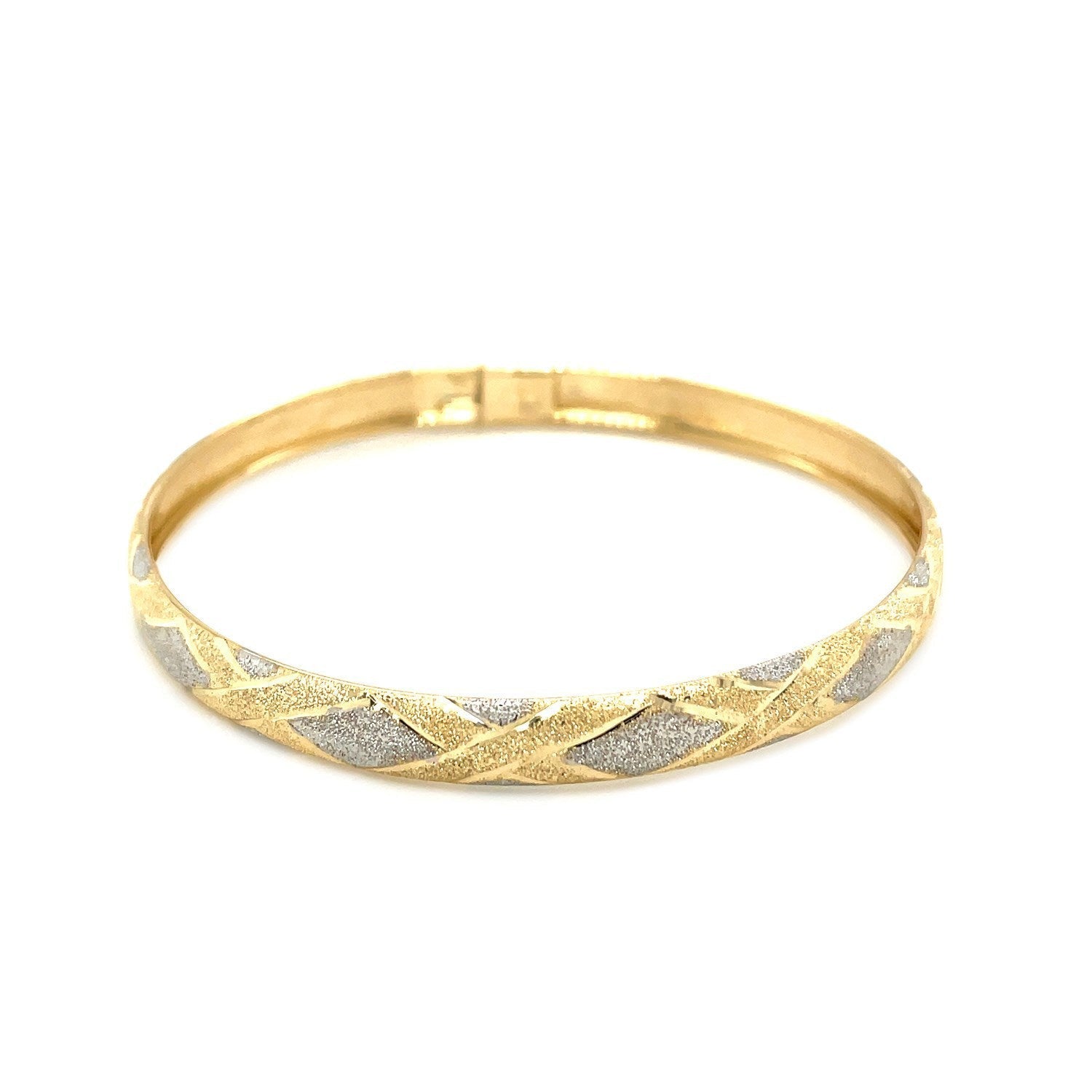 10k Two-Tone Gold Geometric Diamond Motif Bangle Bids.com