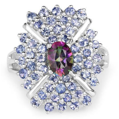 2.86 Carat Genuine Mystic Topaz and Tanzanite .925 Sterling Silver Ring Bids.com