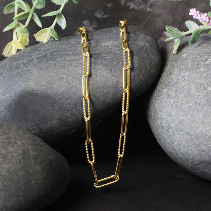 14k Yellow Gold Textured Paperclip Chain (3.5mm) Bids.com