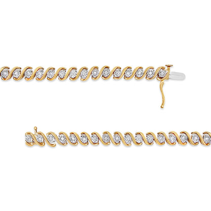 14K Yellow Gold Plated .925 Sterling Silver 1/2 Cttw Round Miracle-Set Diamond S-Curve Tennis Bracelet (I-J Color, I3 Clarity) - 7" Bids.com