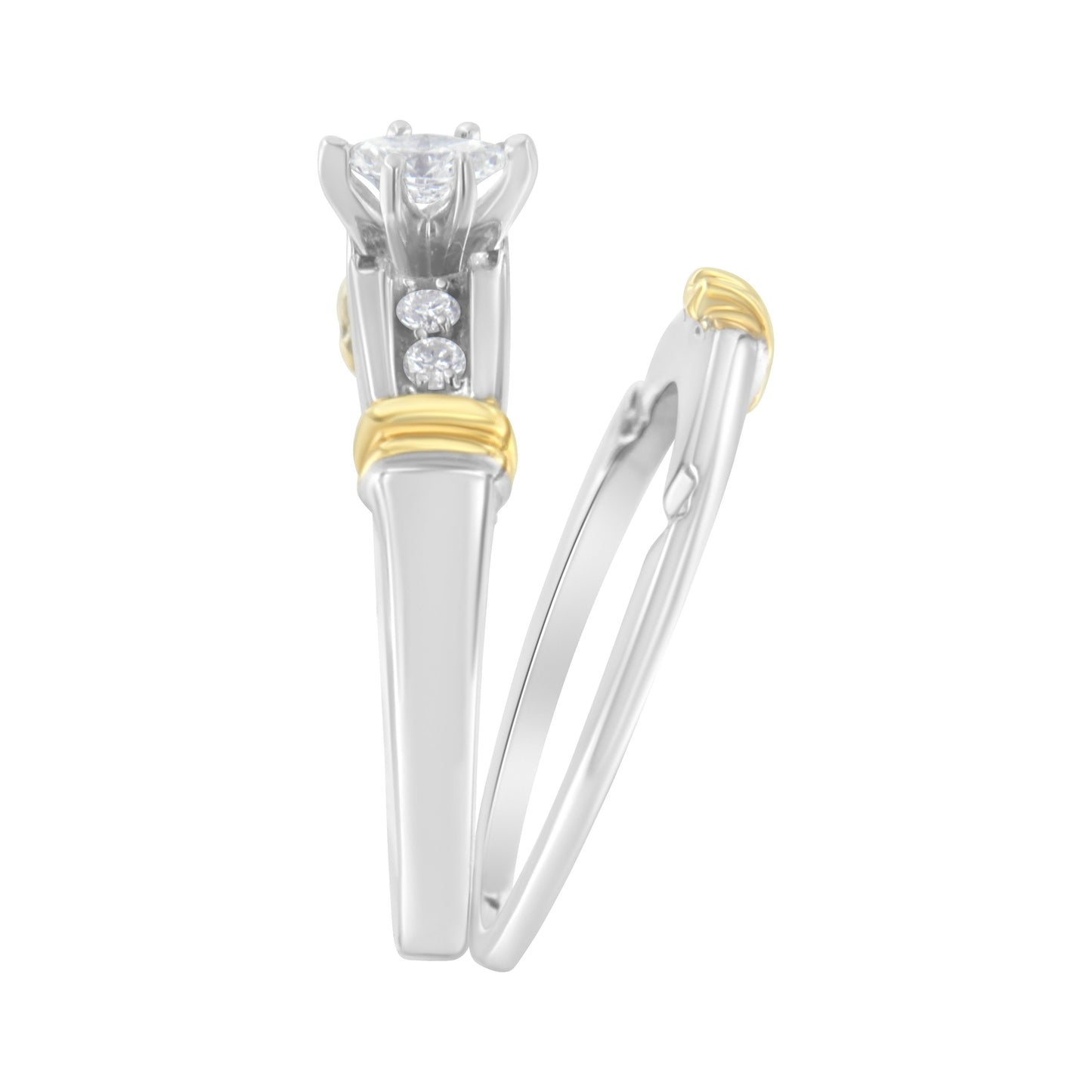 14K Yellow and White Gold 1/3 Cttw Marquise Diamond Cocktail Engagement Ring Set (H-I Color, SI1-SI2 Clarity) - Size 7 Bids.com