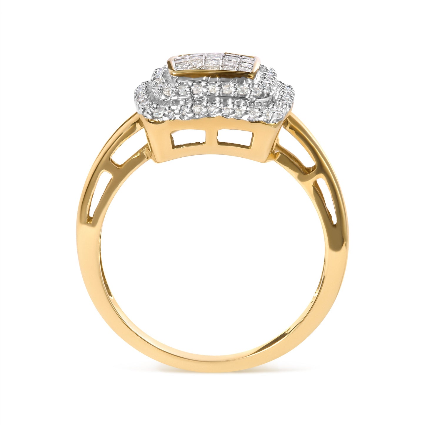 10K Yellow Gold 1/2 cttw Round and Princess Diamond Composite Head and Halo Ring (H-I Color, SI1-SI2 Clarity) - Ring Size 7 Bids.com